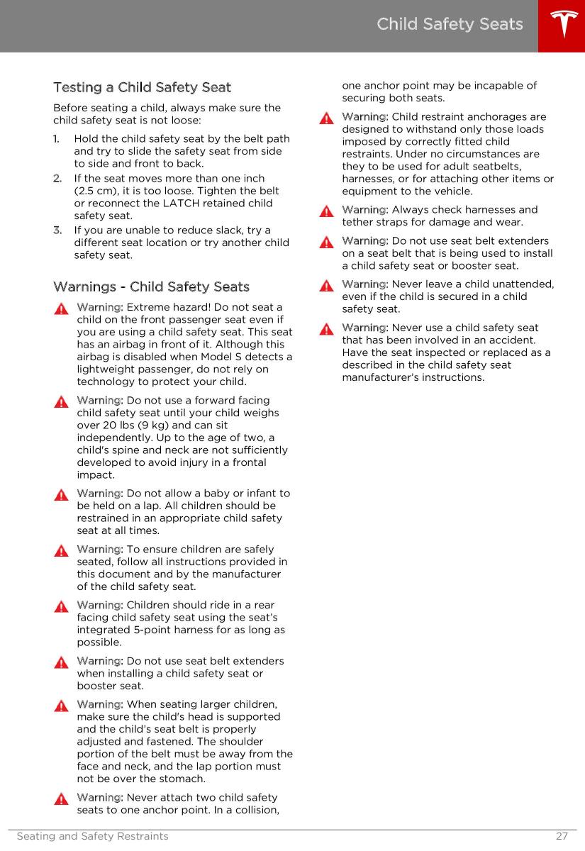 Tesla S owners manual / page 27