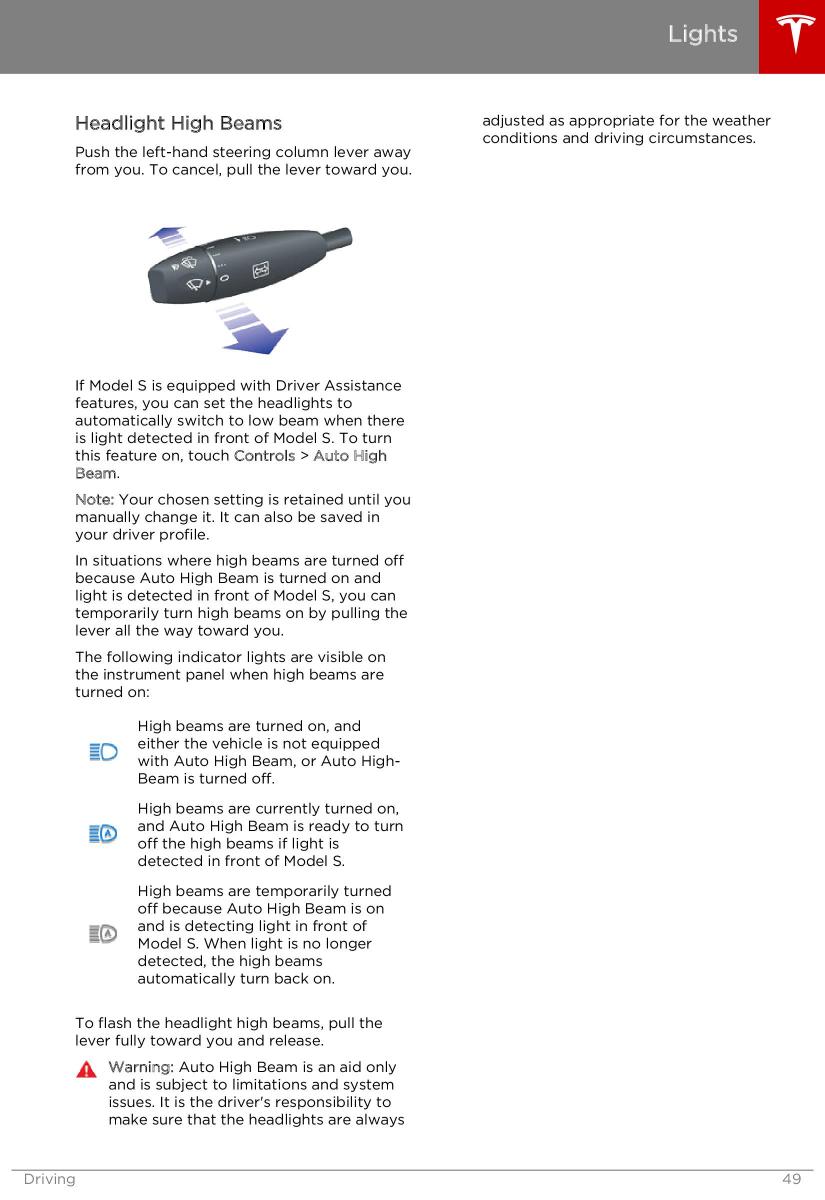 Tesla S owners manual / page 49