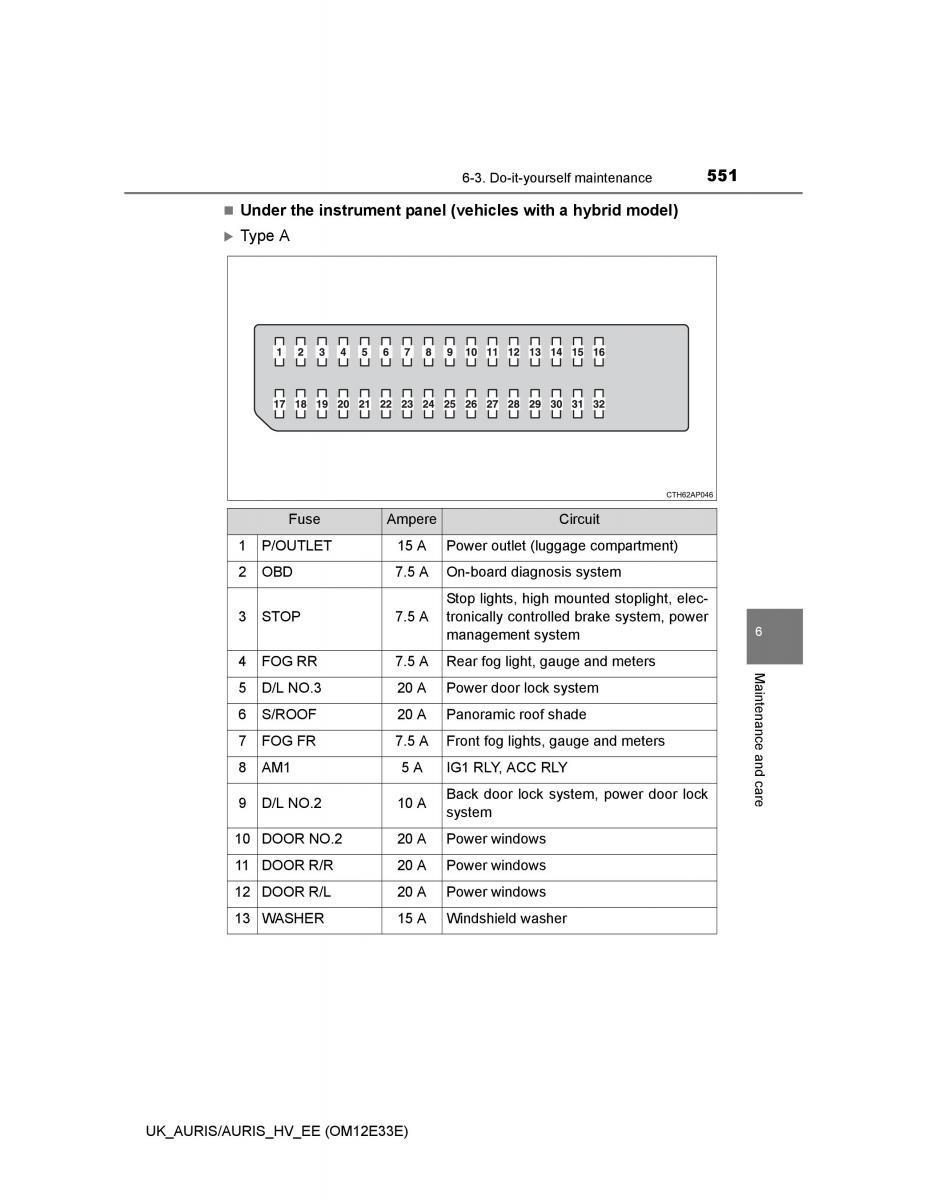 Toyota Auris II 2 owners manual / page 551