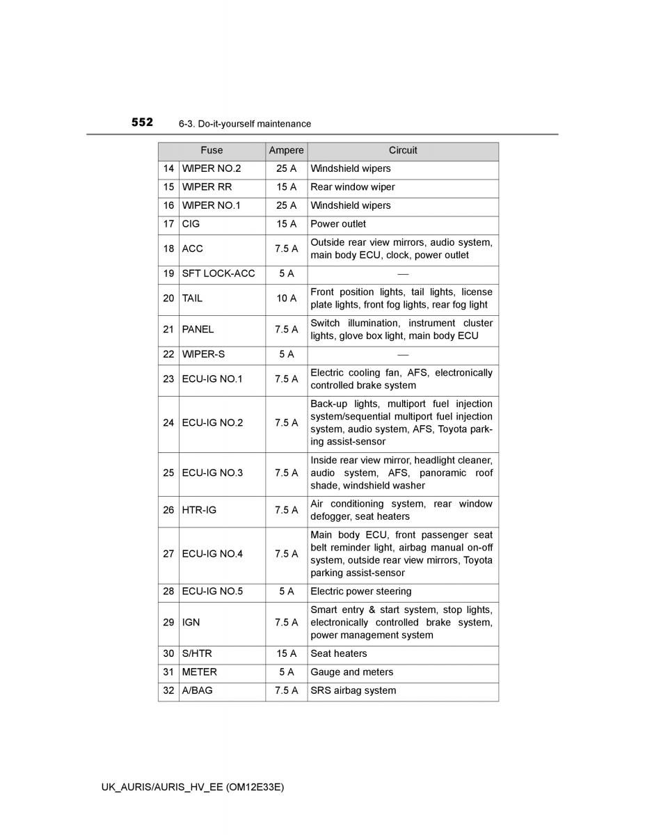 Toyota Auris II 2 owners manual / page 552