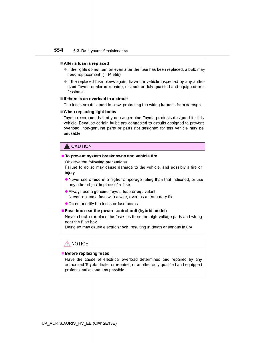 Toyota Auris II 2 owners manual / page 554