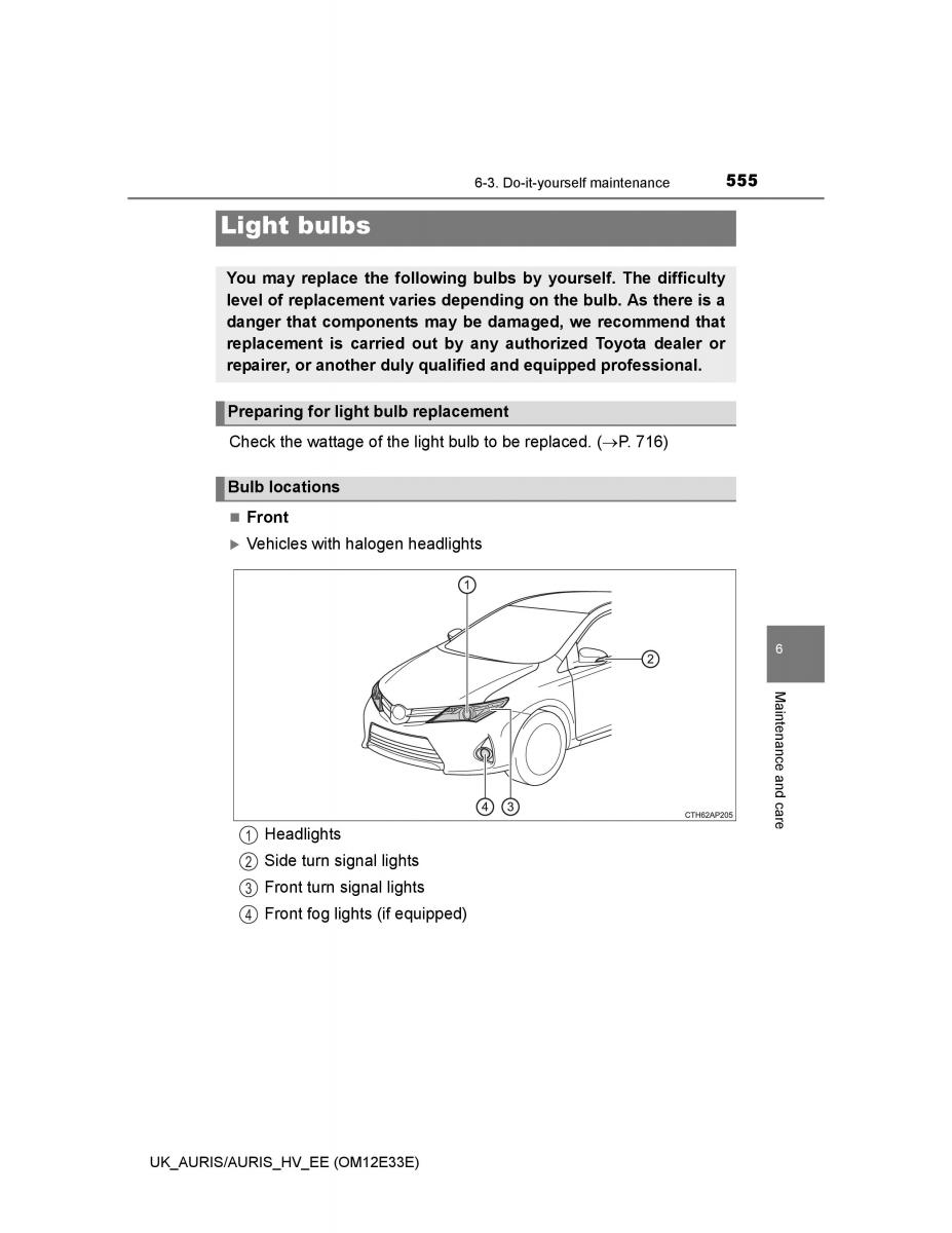 Toyota Auris II 2 owners manual / page 555