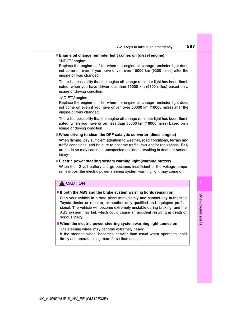 Toyota Auris II 2 owners manual / page 597