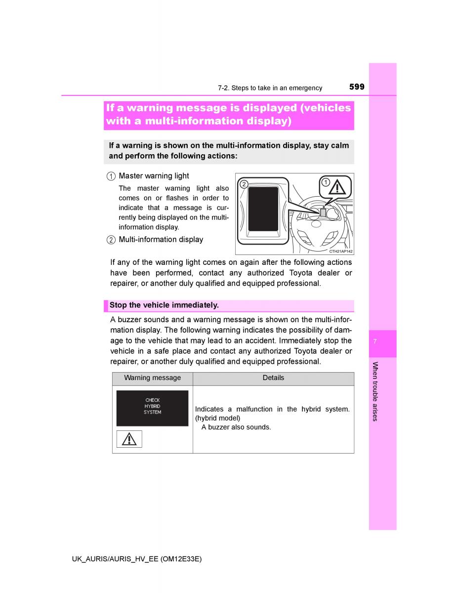 Toyota Auris II 2 owners manual / page 599