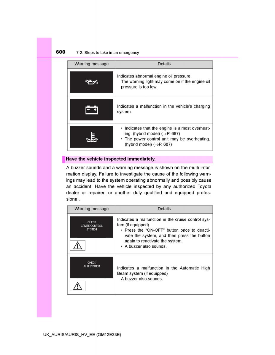 Toyota Auris II 2 owners manual / page 600