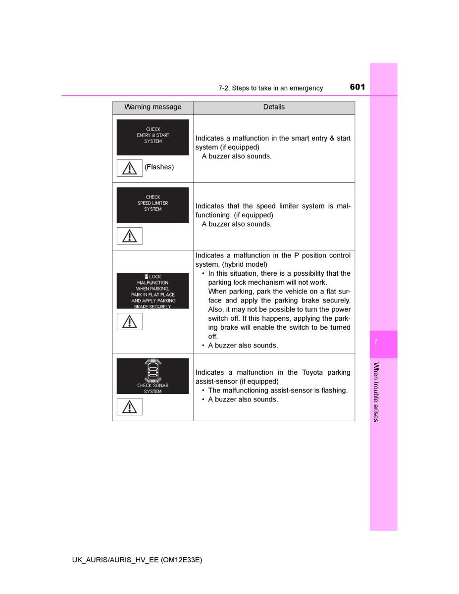 Toyota Auris II 2 owners manual / page 601