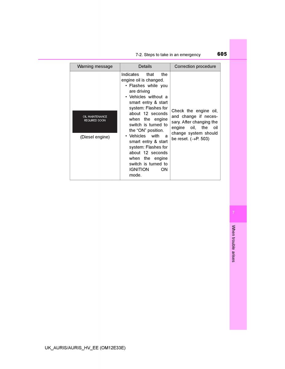 Toyota Auris II 2 owners manual / page 605