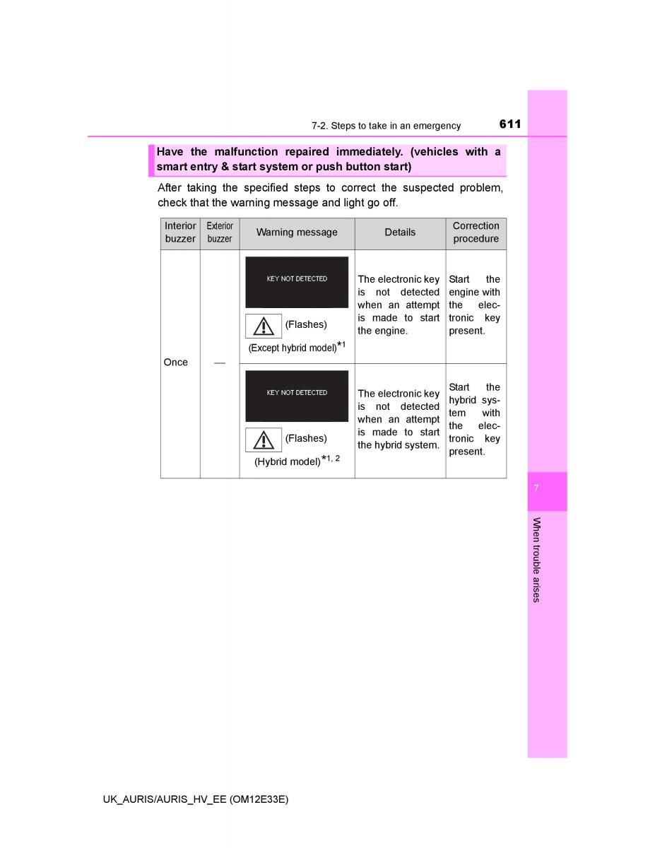 Toyota Auris II 2 owners manual / page 611