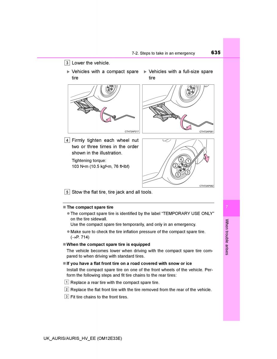 Toyota Auris II 2 owners manual / page 635