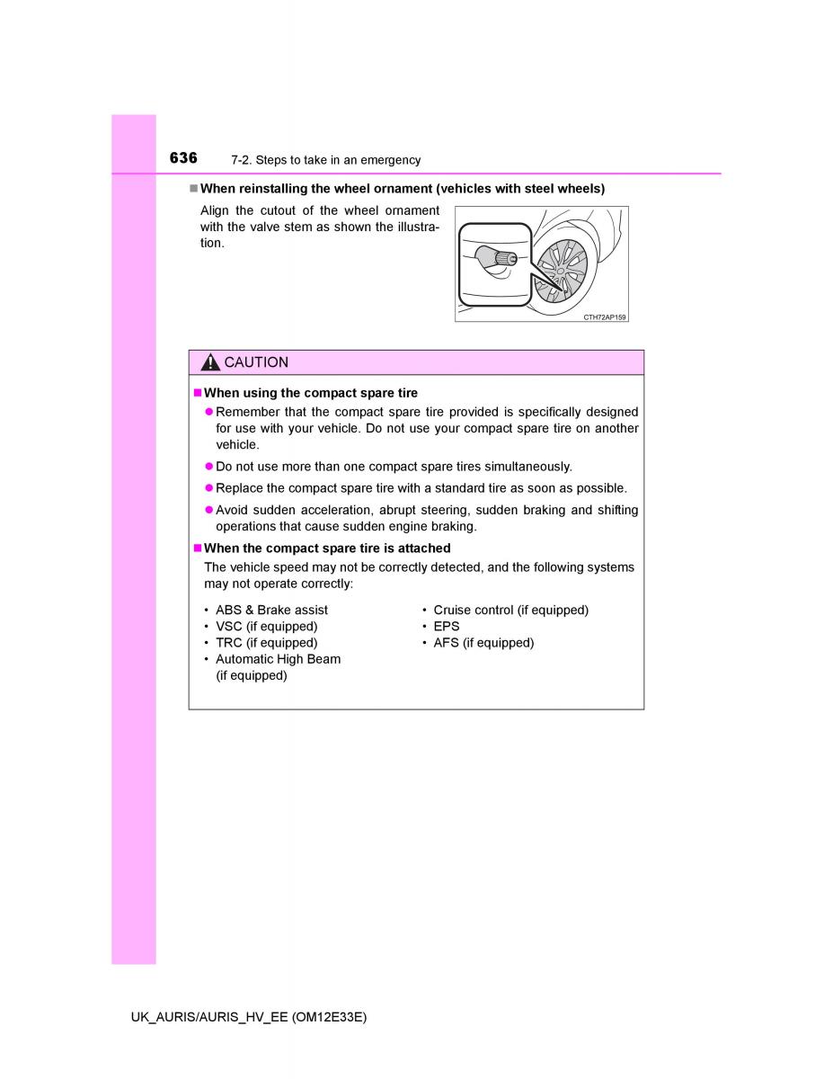 Toyota Auris II 2 owners manual / page 636