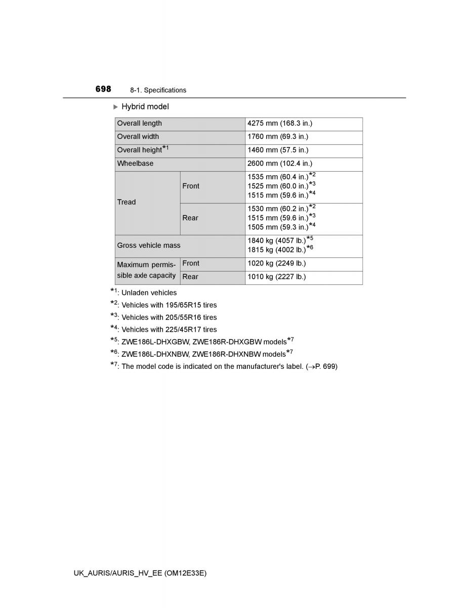 Toyota Auris II 2 owners manual / page 698