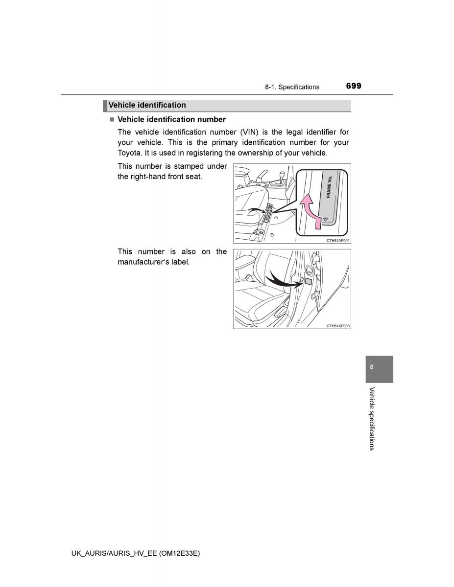 Toyota Auris II 2 owners manual / page 699