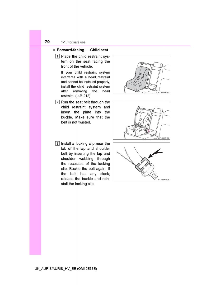 Toyota Auris II 2 owners manual / page 70