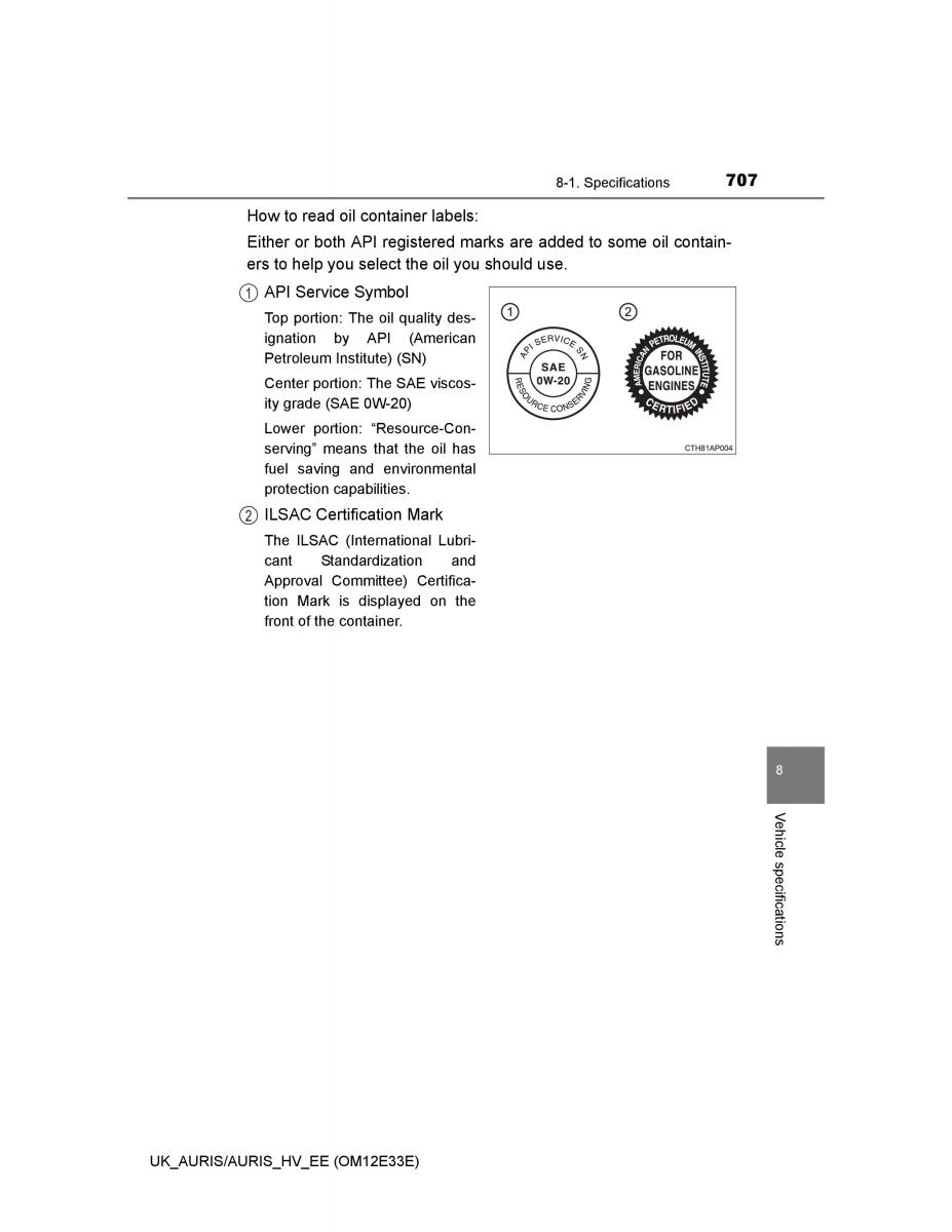 Toyota Auris II 2 owners manual / page 707