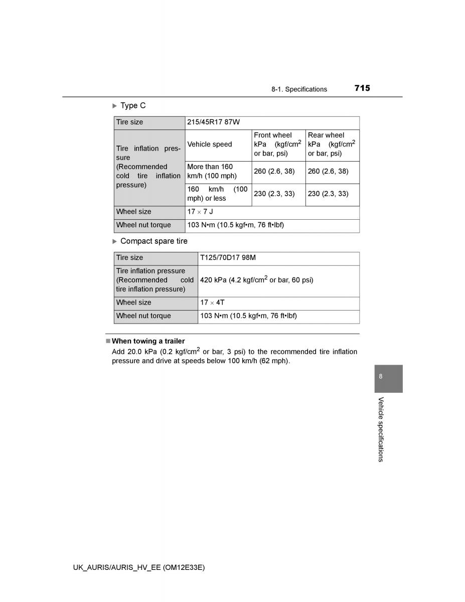 Toyota Auris II 2 owners manual / page 715