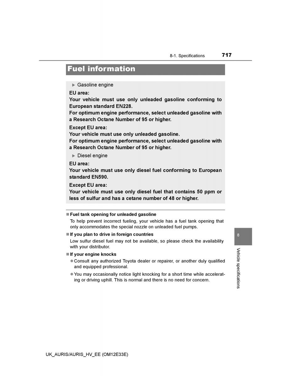 Toyota Auris II 2 owners manual / page 717