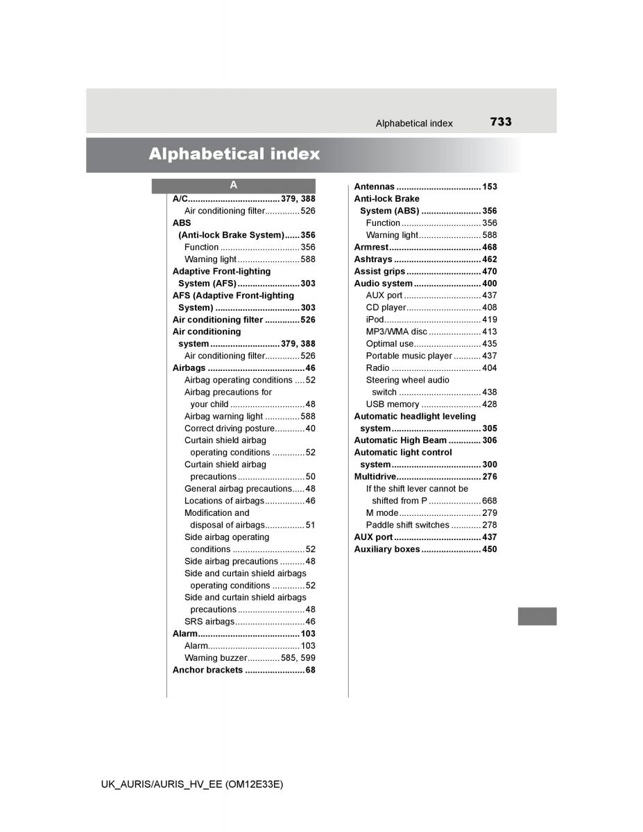 Toyota Auris II 2 owners manual / page 733