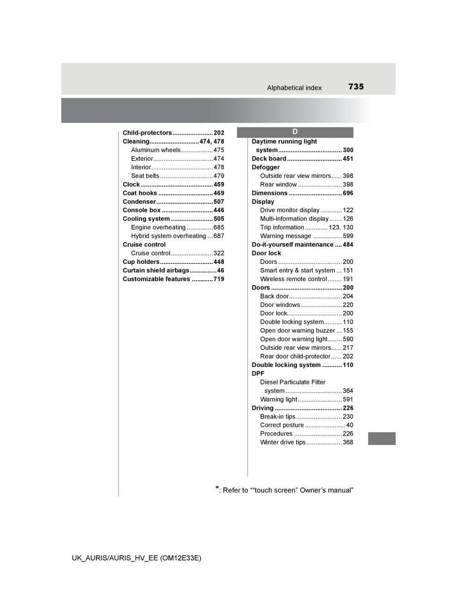 Toyota Auris II 2 owners manual / page 735