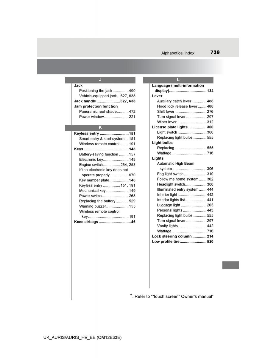 Toyota Auris II 2 owners manual / page 739