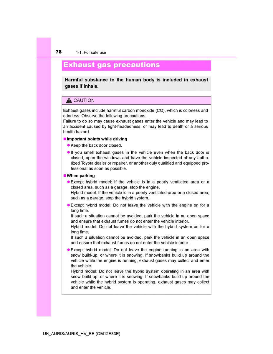 Toyota Auris II 2 owners manual / page 78