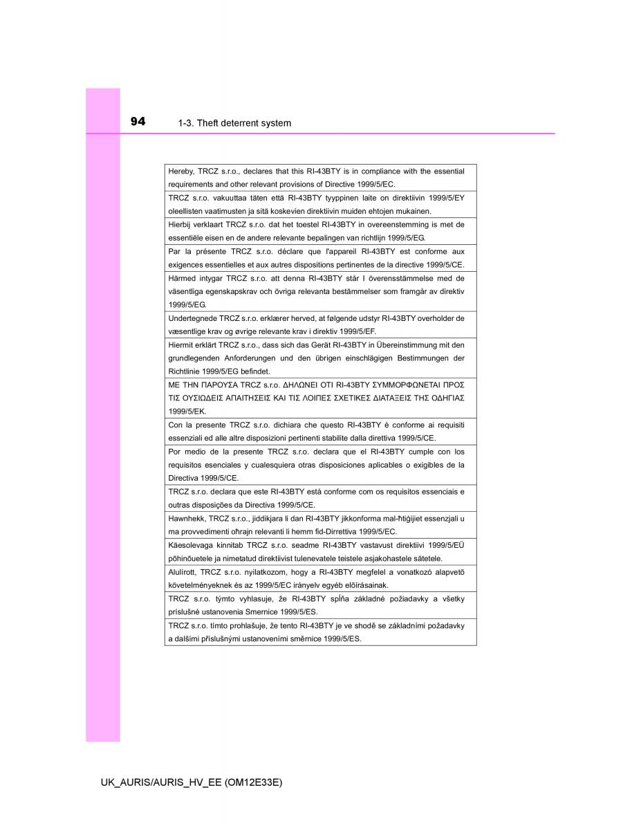 Toyota Auris II 2 owners manual / page 94