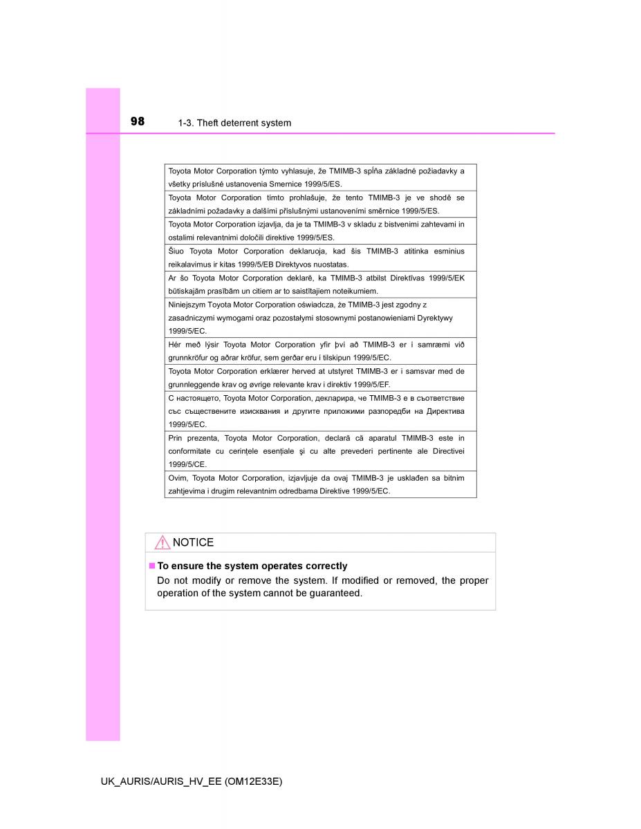 Toyota Auris II 2 owners manual / page 98