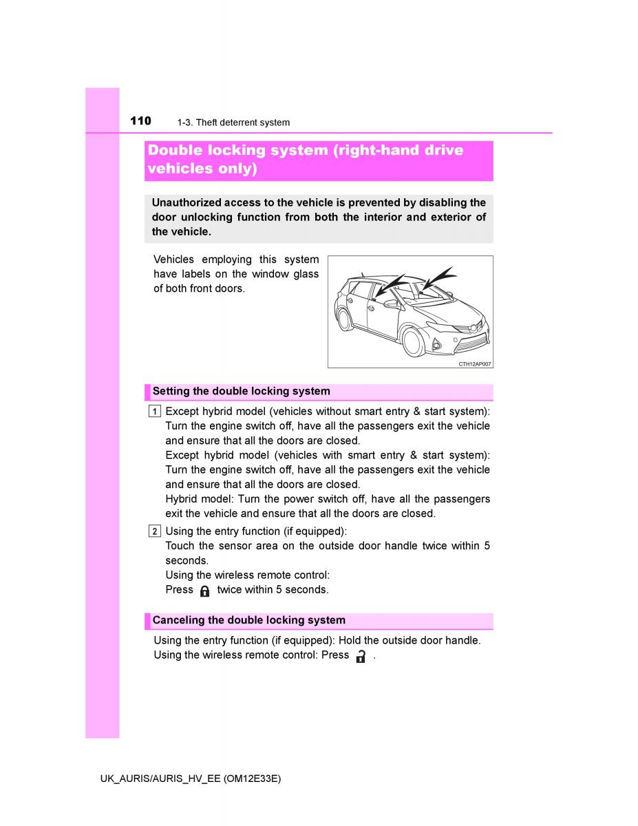 Toyota Auris II 2 owners manual / page 110