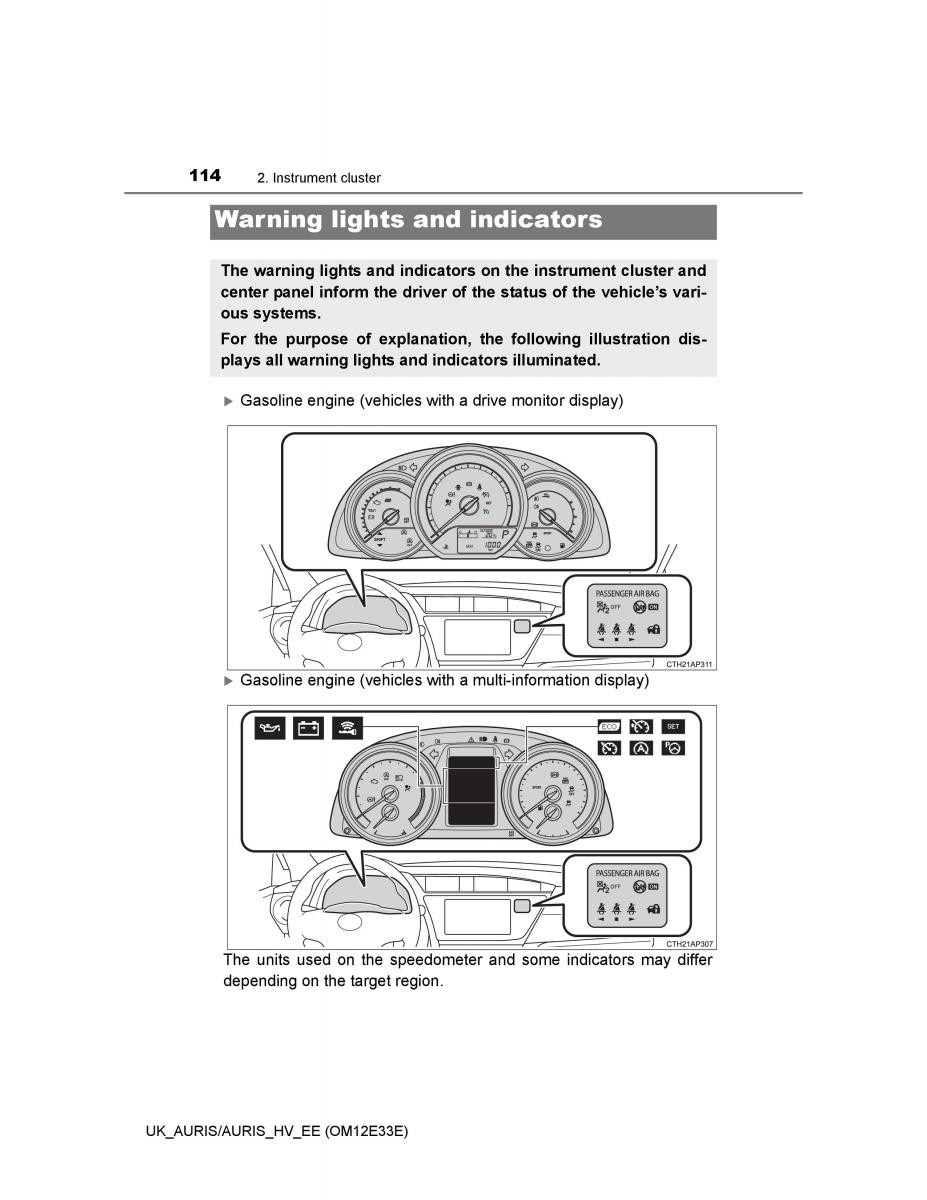 Toyota Auris II 2 owners manual / page 114