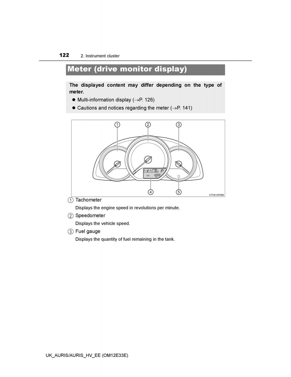 Toyota Auris II 2 owners manual / page 122