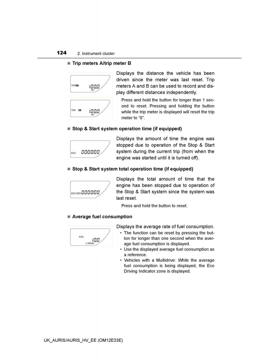 Toyota Auris II 2 owners manual / page 124