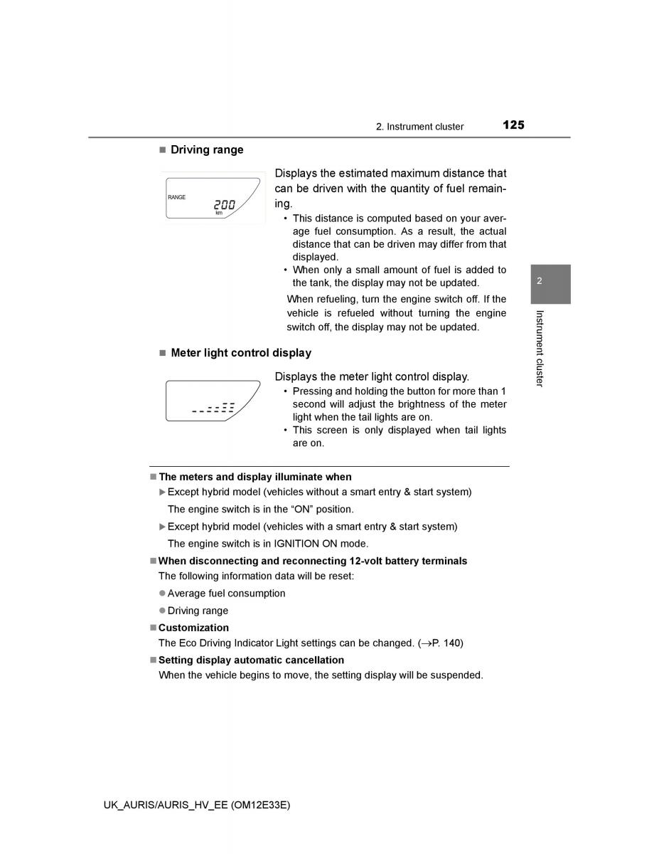 Toyota Auris II 2 owners manual / page 125