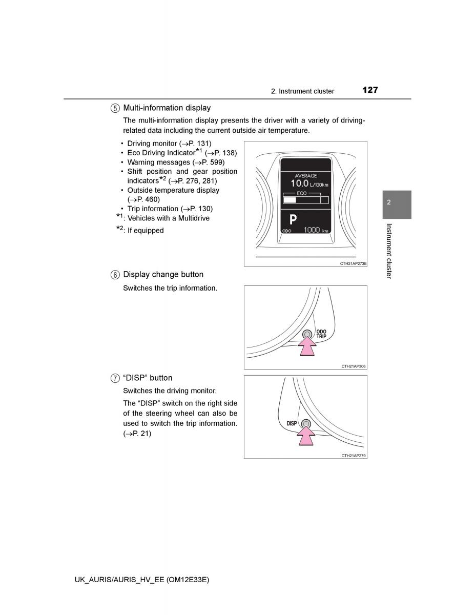 Toyota Auris II 2 owners manual / page 127