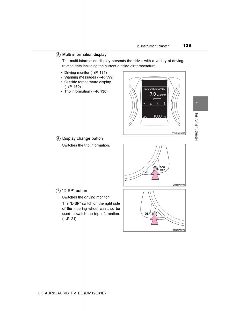 Toyota Auris II 2 owners manual / page 129