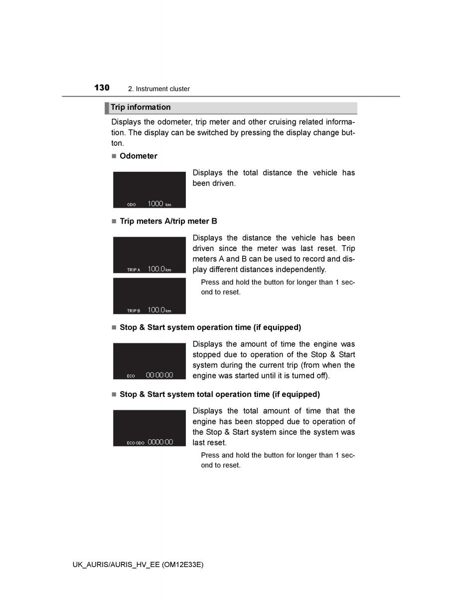 Toyota Auris II 2 owners manual / page 130