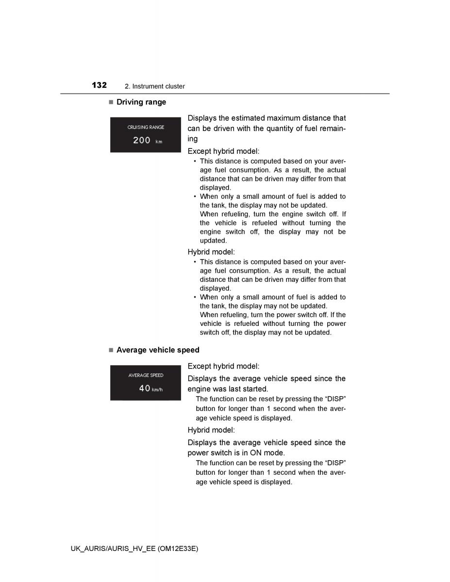 Toyota Auris II 2 owners manual / page 132