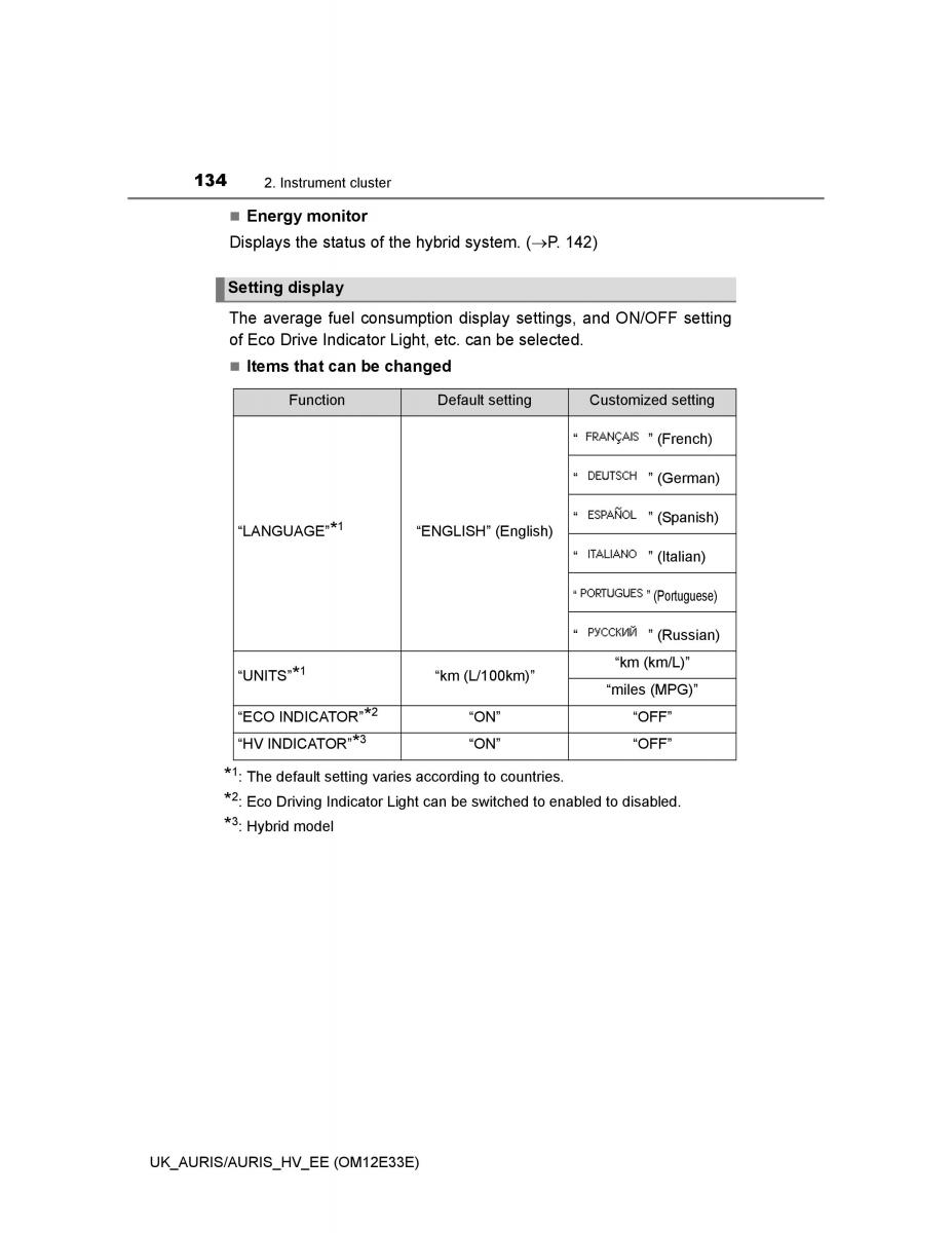 Toyota Auris II 2 owners manual / page 134