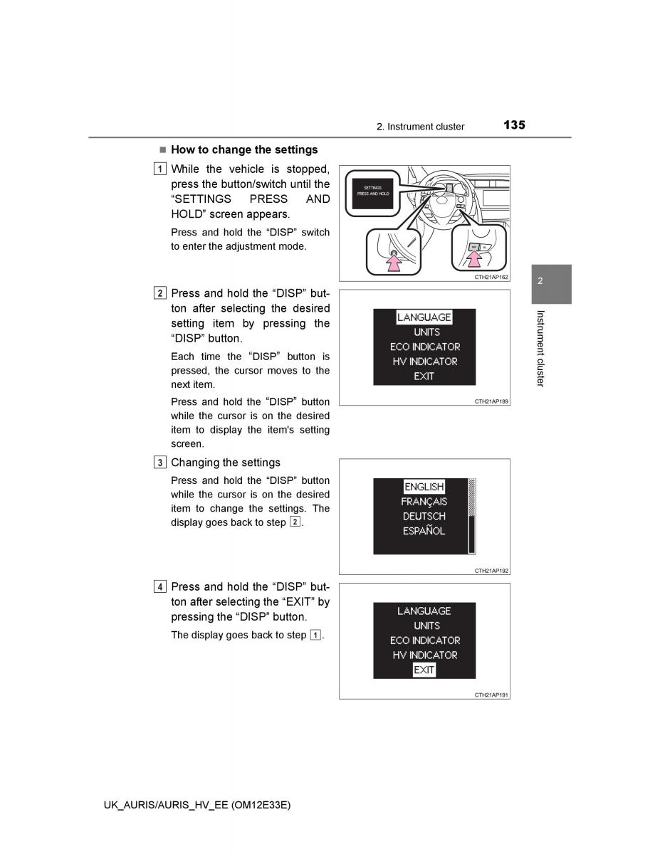 Toyota Auris II 2 owners manual / page 135