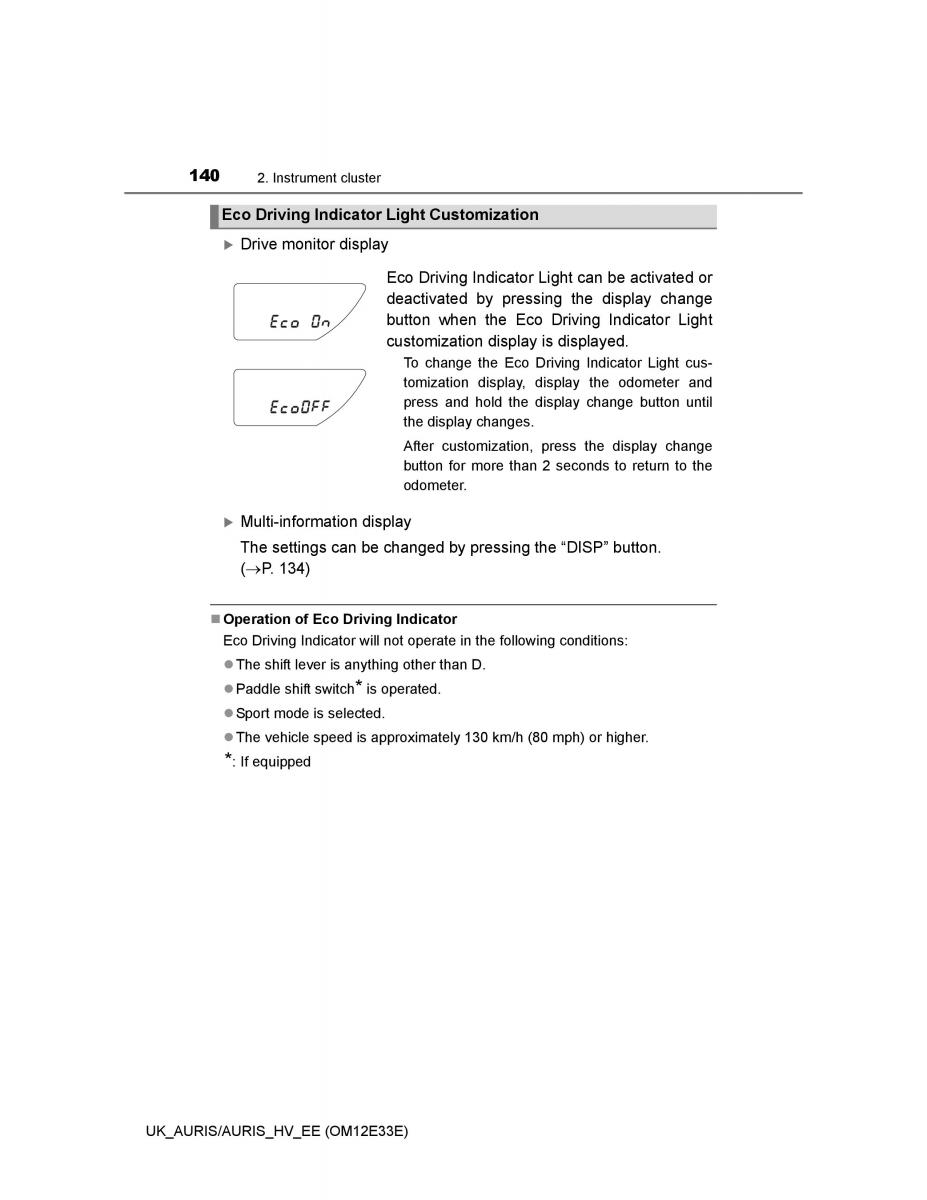 Toyota Auris II 2 owners manual / page 140