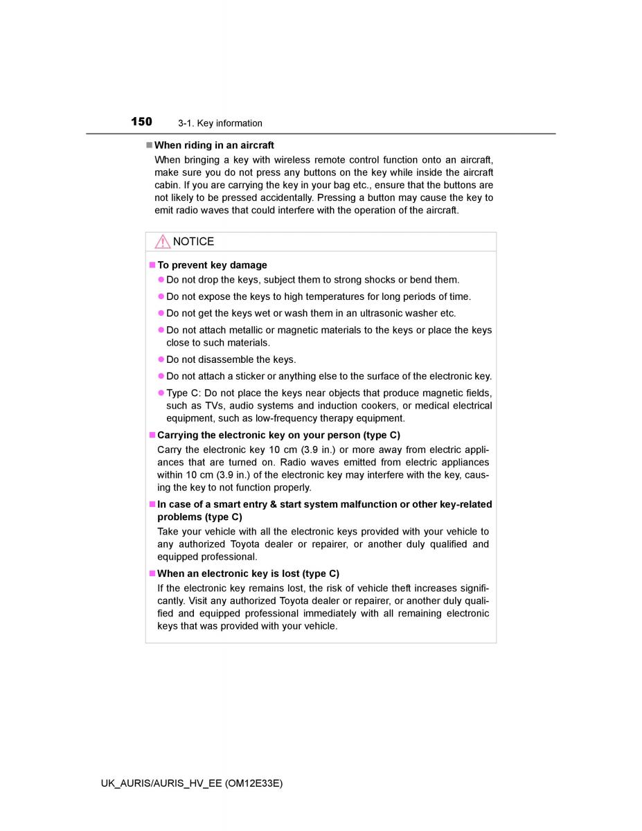 Toyota Auris II 2 owners manual / page 150