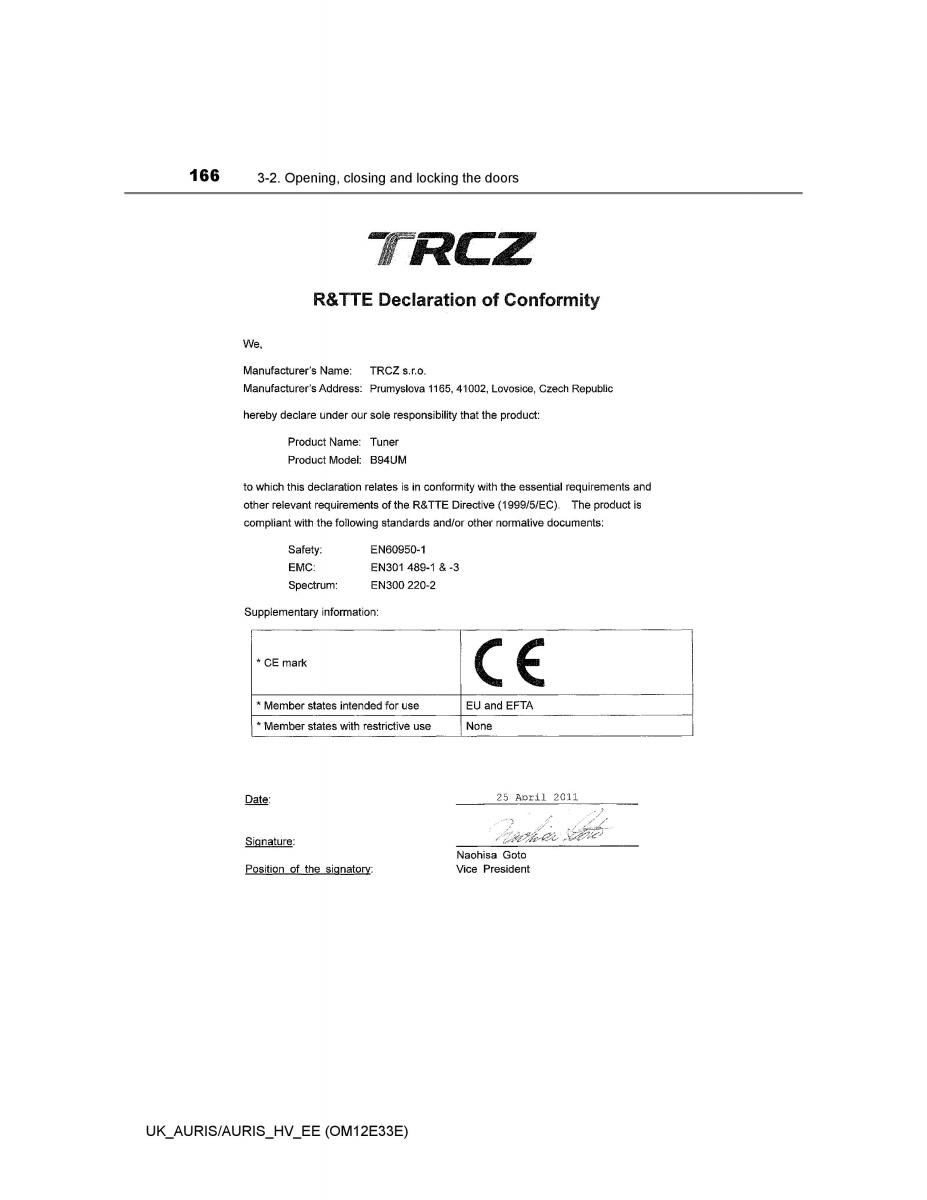 Toyota Auris II 2 owners manual / page 166