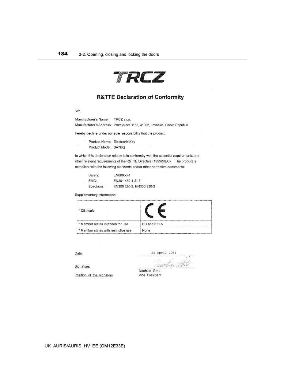 Toyota Auris II 2 owners manual / page 184