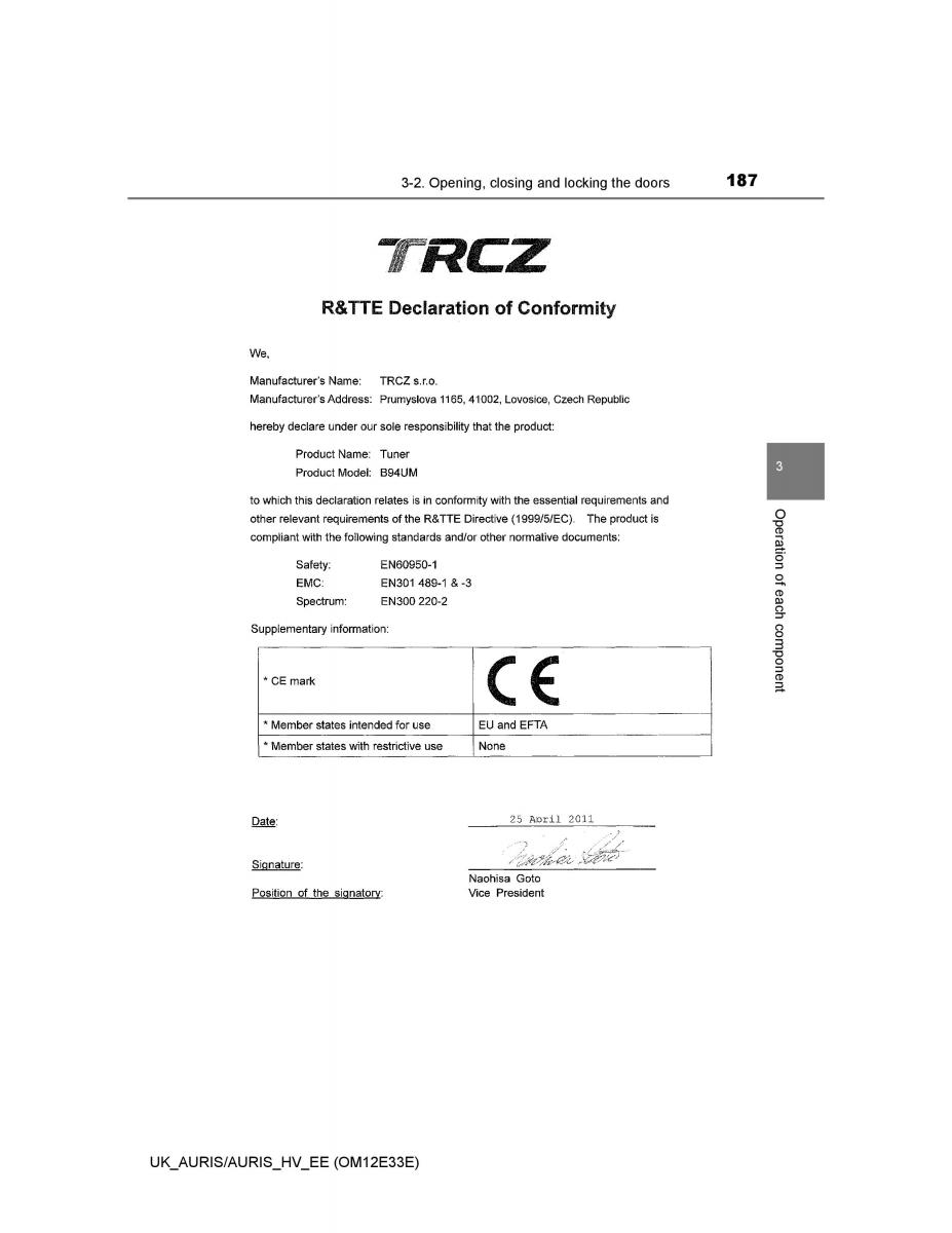 Toyota Auris II 2 owners manual / page 187