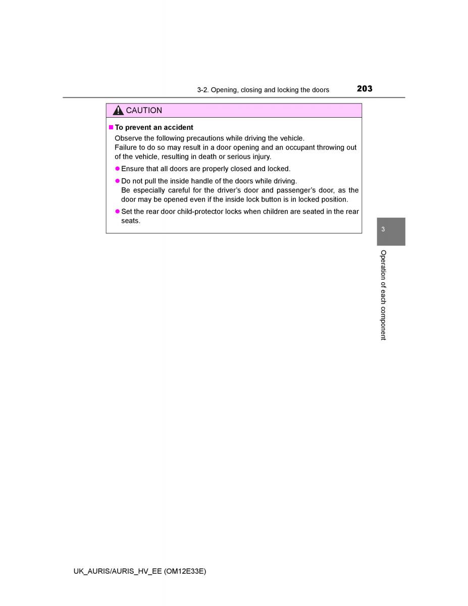 Toyota Auris II 2 owners manual / page 203