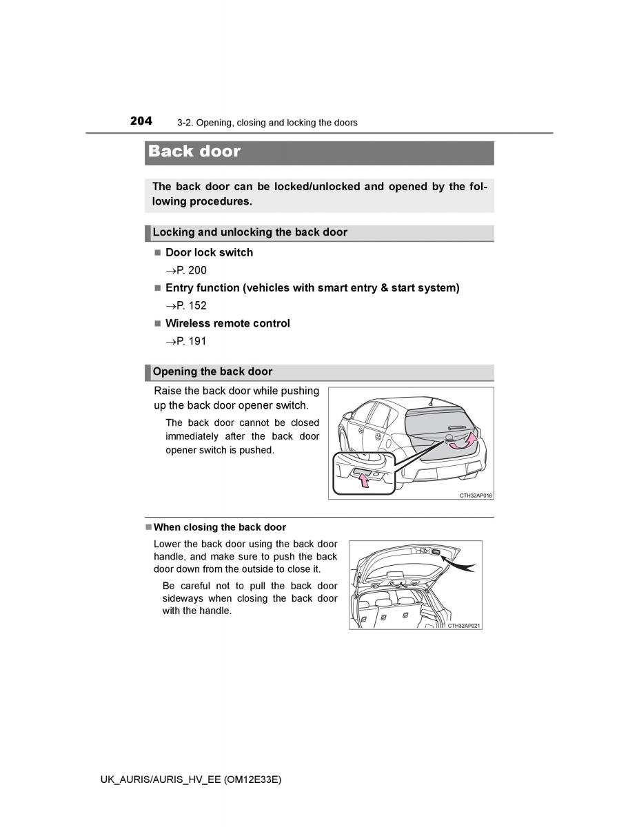 Toyota Auris II 2 owners manual / page 204