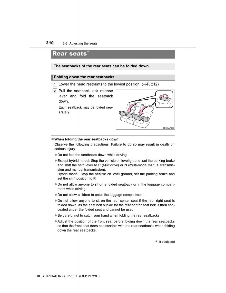 Toyota Auris II 2 owners manual / page 210