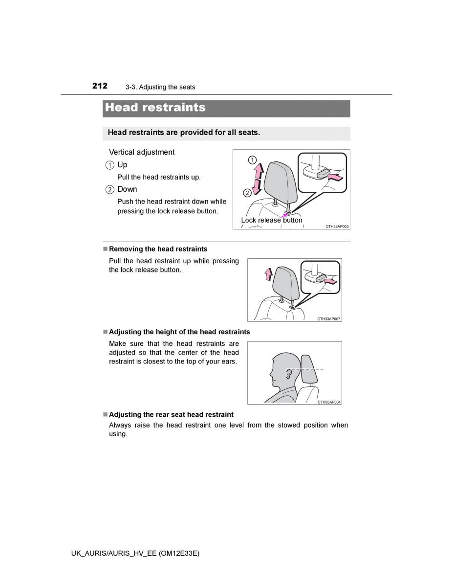 Toyota Auris II 2 owners manual / page 212