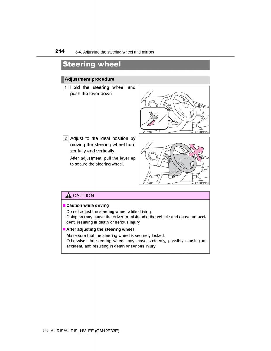 Toyota Auris II 2 owners manual / page 214