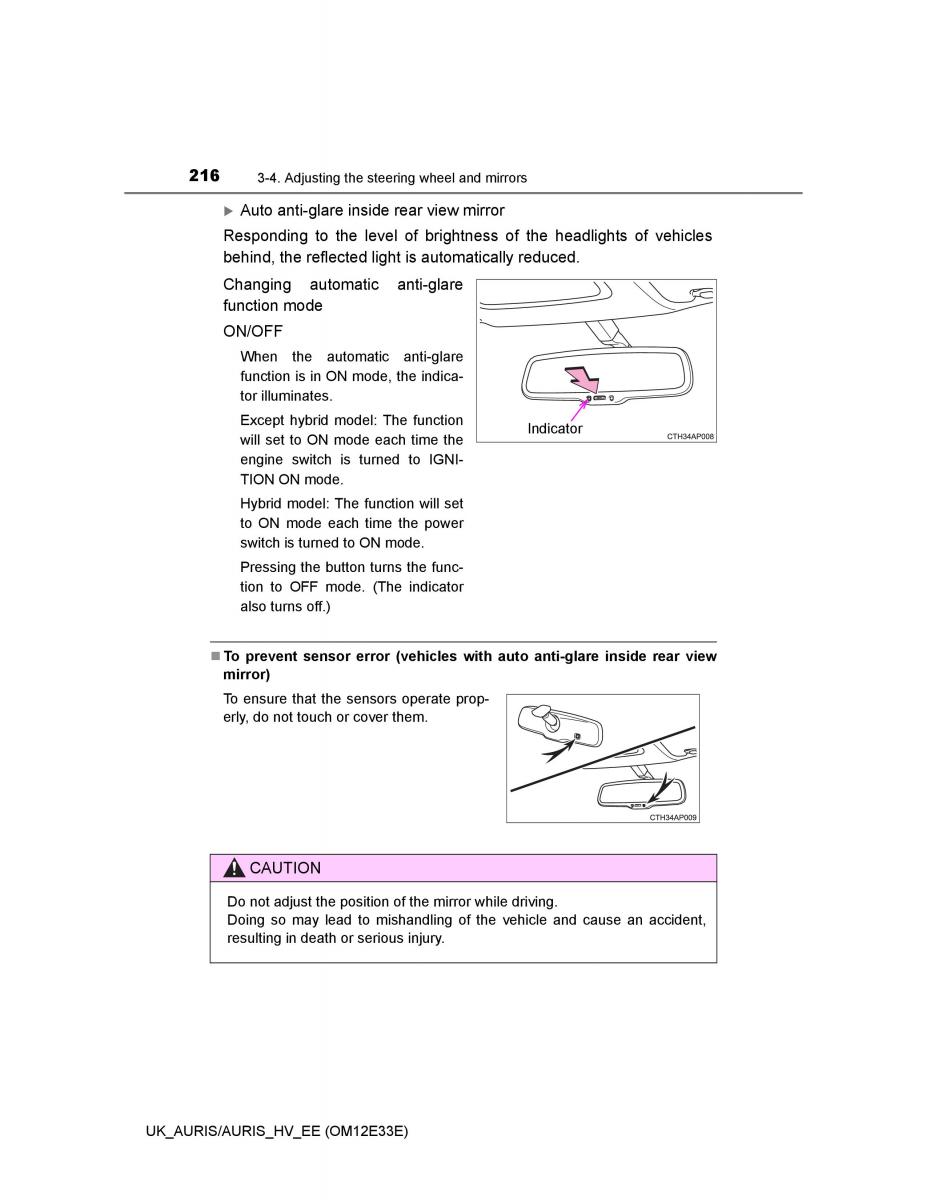 Toyota Auris II 2 owners manual / page 216