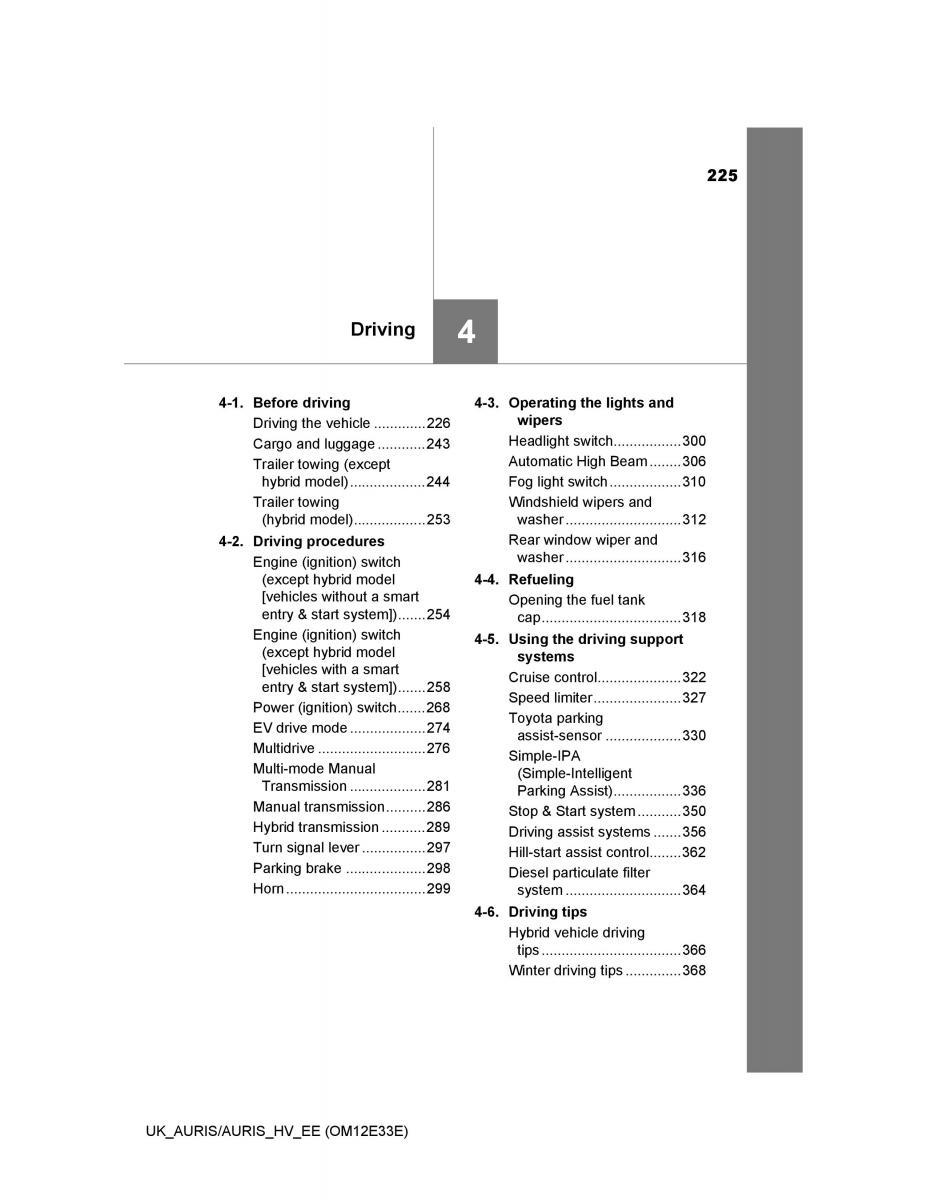 Toyota Auris II 2 owners manual / page 225