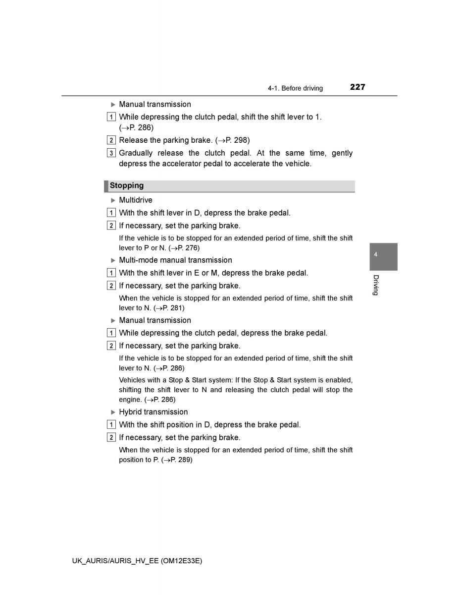 Toyota Auris II 2 owners manual / page 227